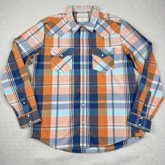 Aeropostale Mens Large Plaid Shirt Western Pearl Snap Button Long Sleeve Orange - Picture 1 of 16